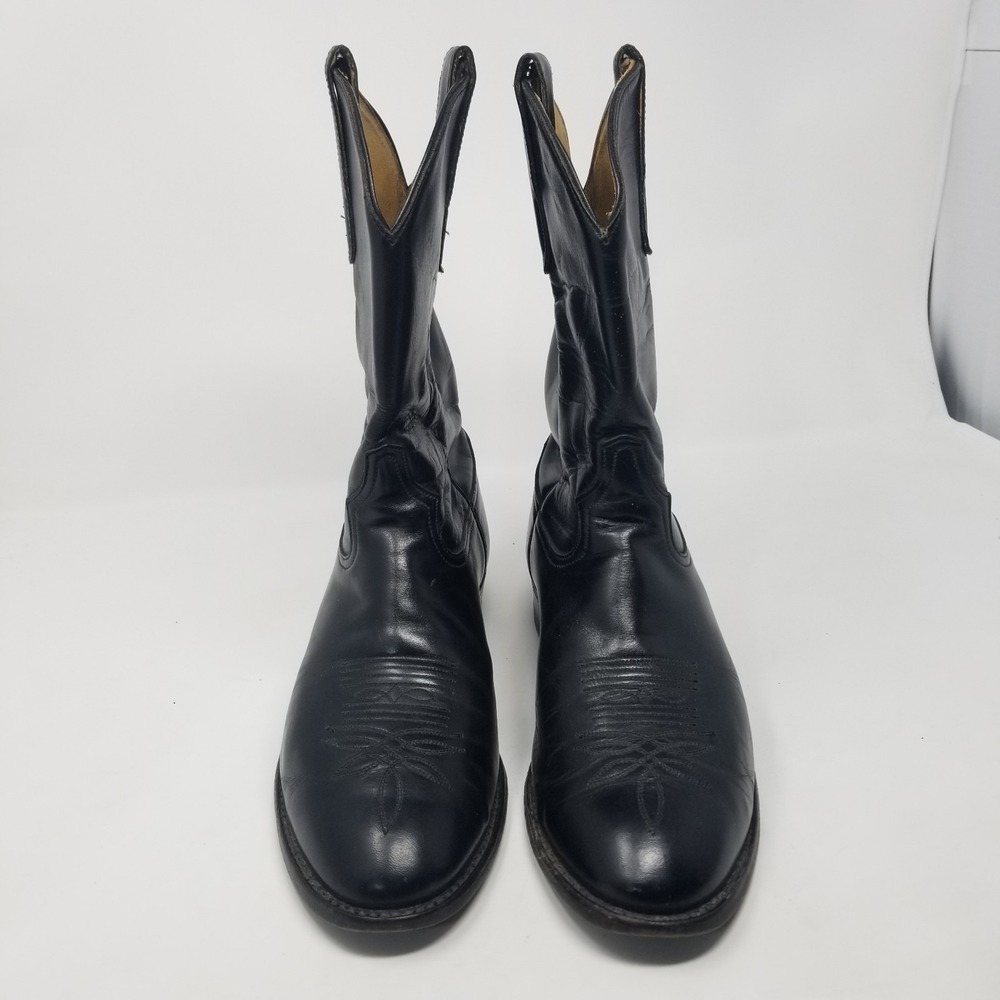 Tony Lama Black Leather Western Roper BOOTS Mens Style 2801 Sz 9 EE WIDE - Picture 4 of 16